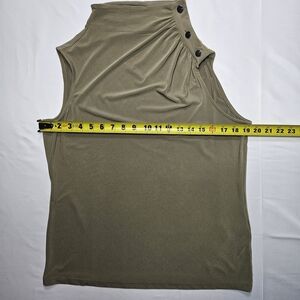 DKNY Olive Green Sleeveless Blouse High Neck Button Detail Stretch Top